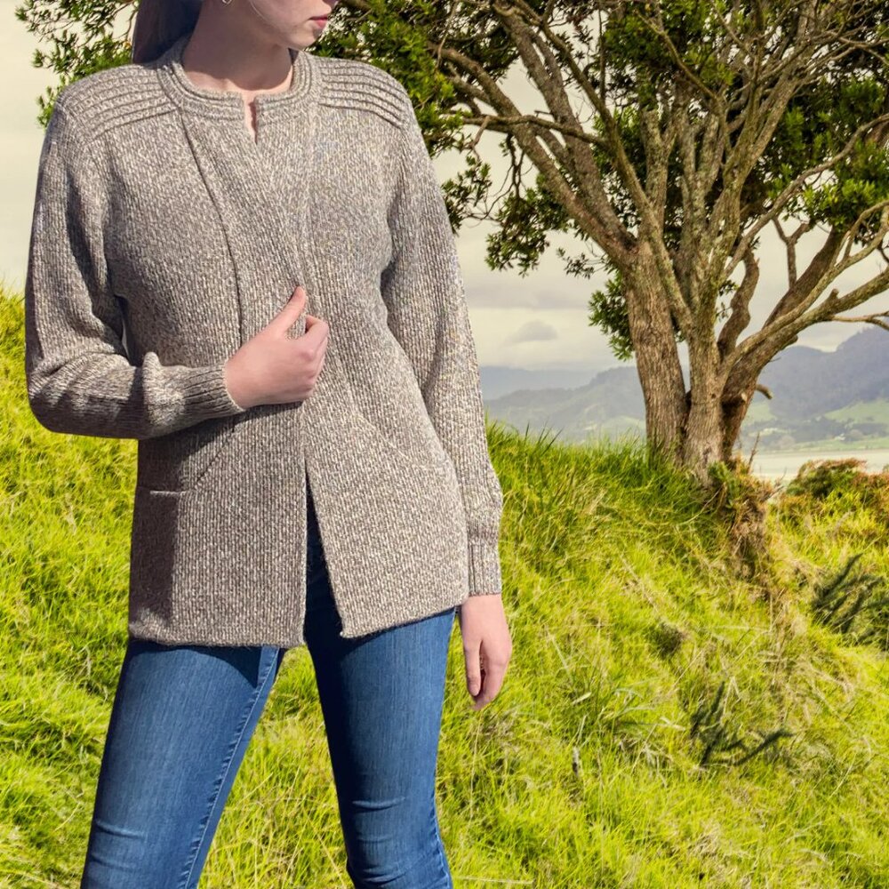 Peruvian Link Alpaca Ember Cardigan Sweater Open Front Small Tan Melange